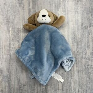 Carter's Puppy Dog Lovey Security Blanket Blue Brown Tan Velour Plush Baby 13"